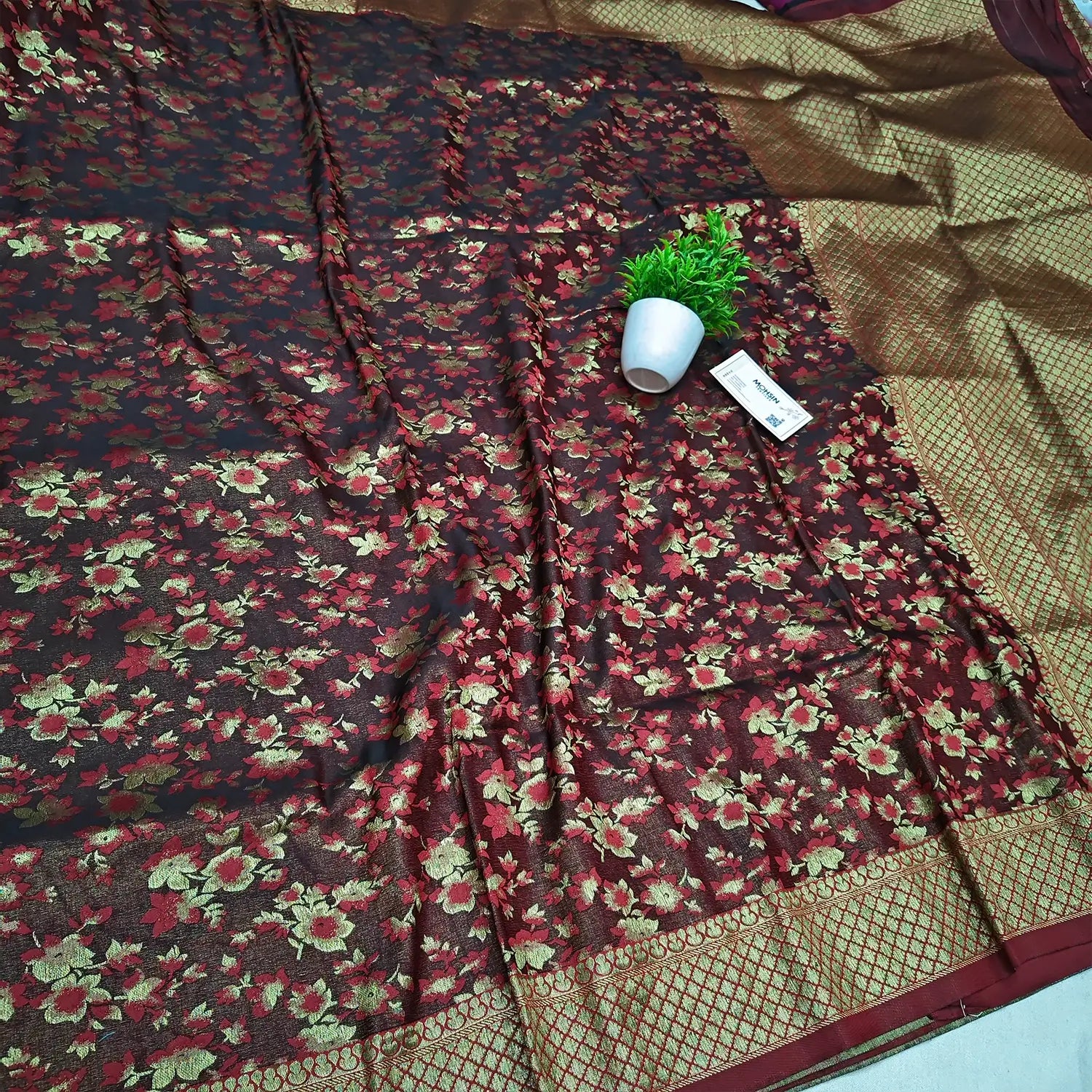 Maroon Jamewar Katan Silk Banarasi Saree