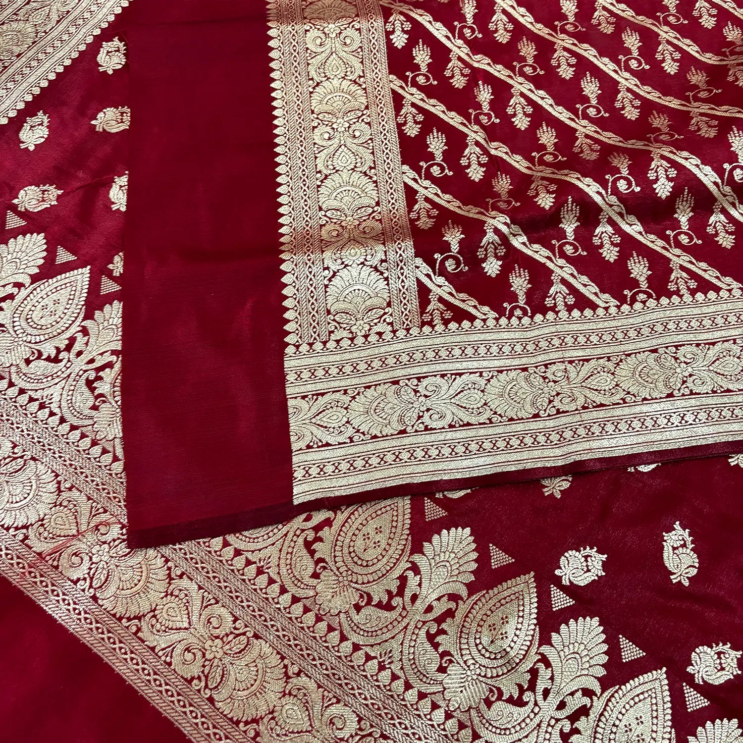 Maroon Madiyan Buti Satin Silk Banarasi Suit