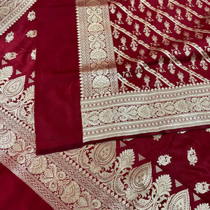 Maroon Madiyan Buti Satin Silk Banarasi Suit