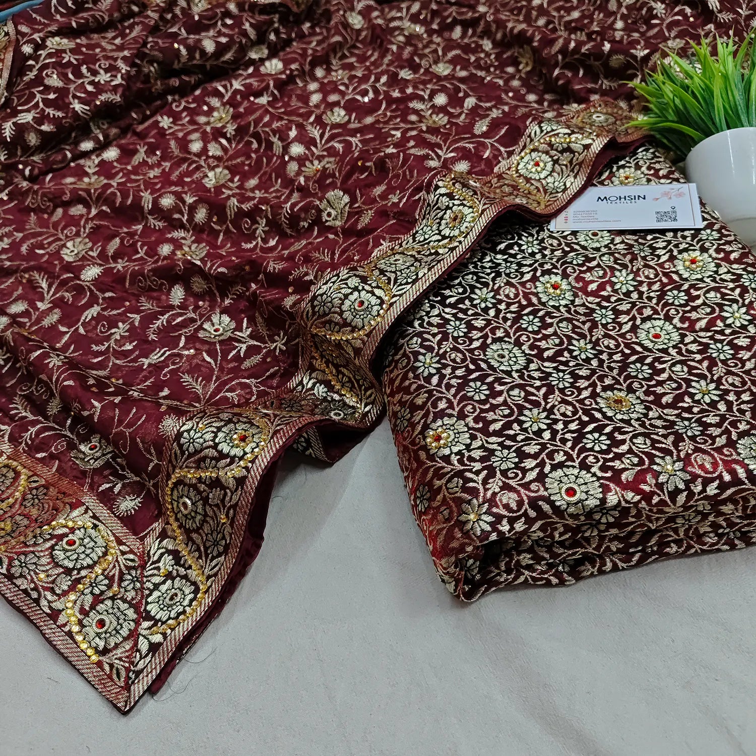 Maroon Stone Work Kimkhab Silk Banarasi Gharara