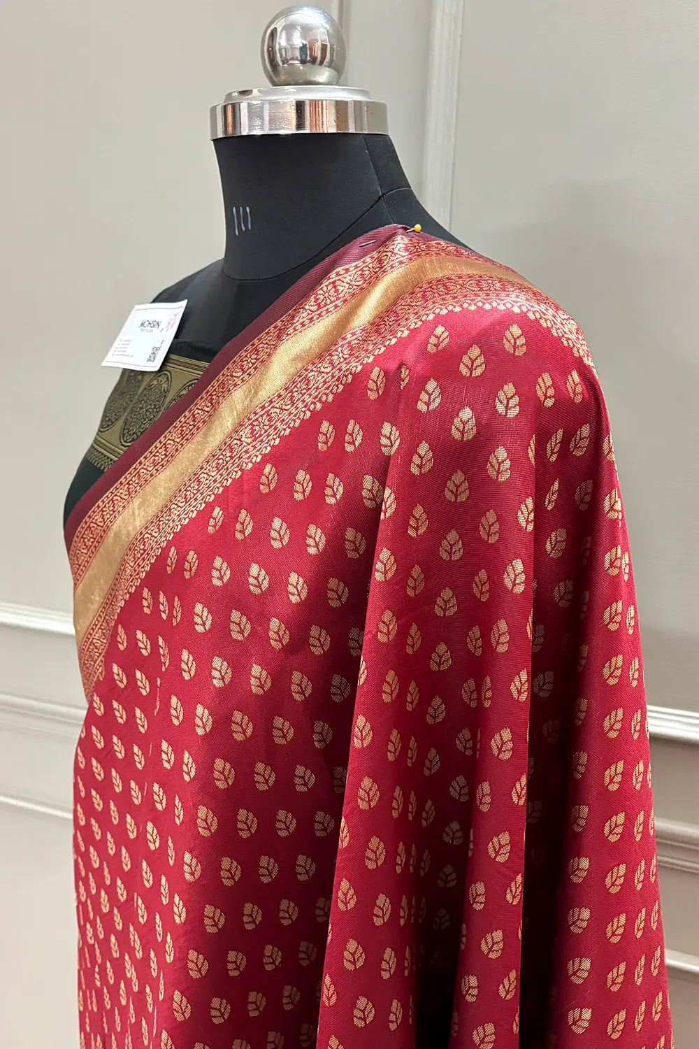 Maroon and Bottle Green Resham Zari Silky Banarasi Saree