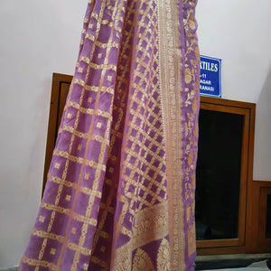 Mauve Pure Khaddi Georgette Silk Banarasi Suit