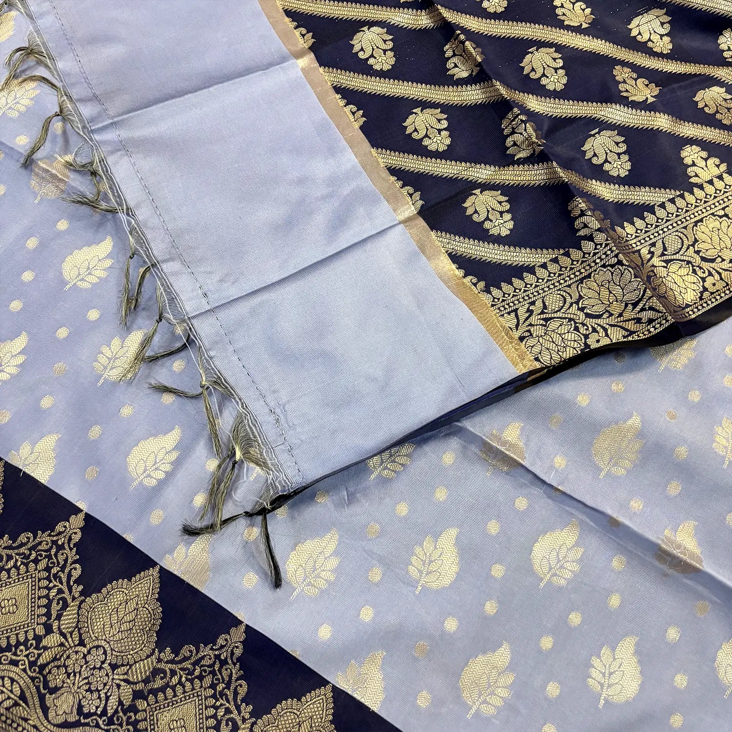 Mauve and Navy Blue Pankh Buti Satin Silk Banarasi Suit