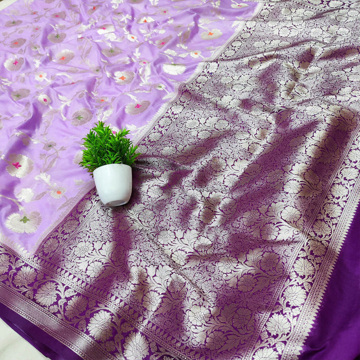 Mauve and Purple Golden Zari Georgette Silk Banarasi Saree