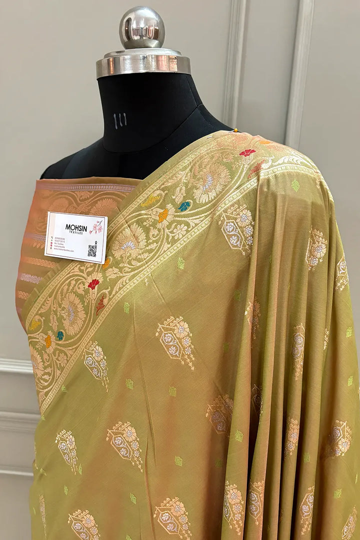 Mehendi Antila Buta Katan Silk Banarasi Saree