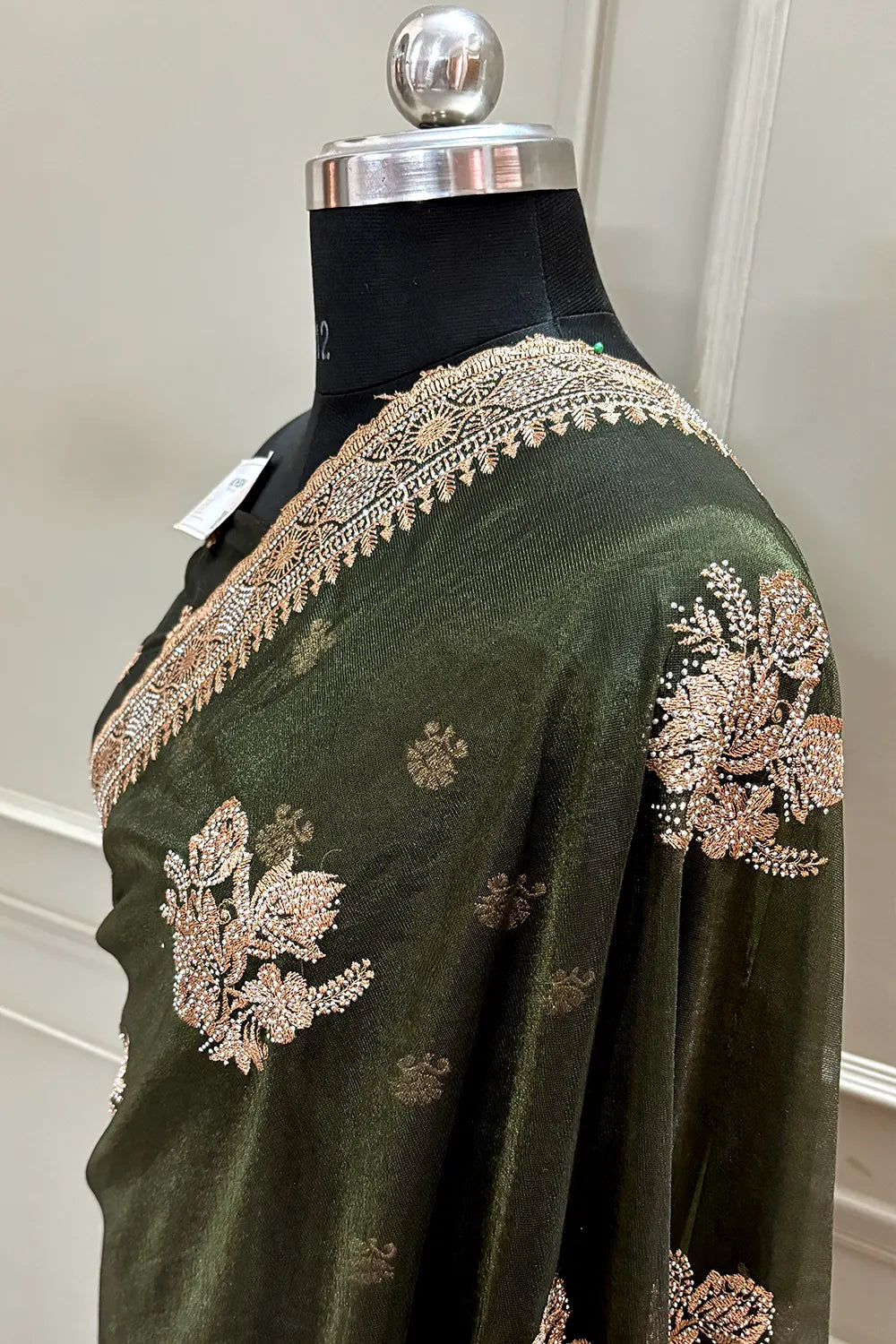 Mehendi Embordiery Siroski Work Silk Saree