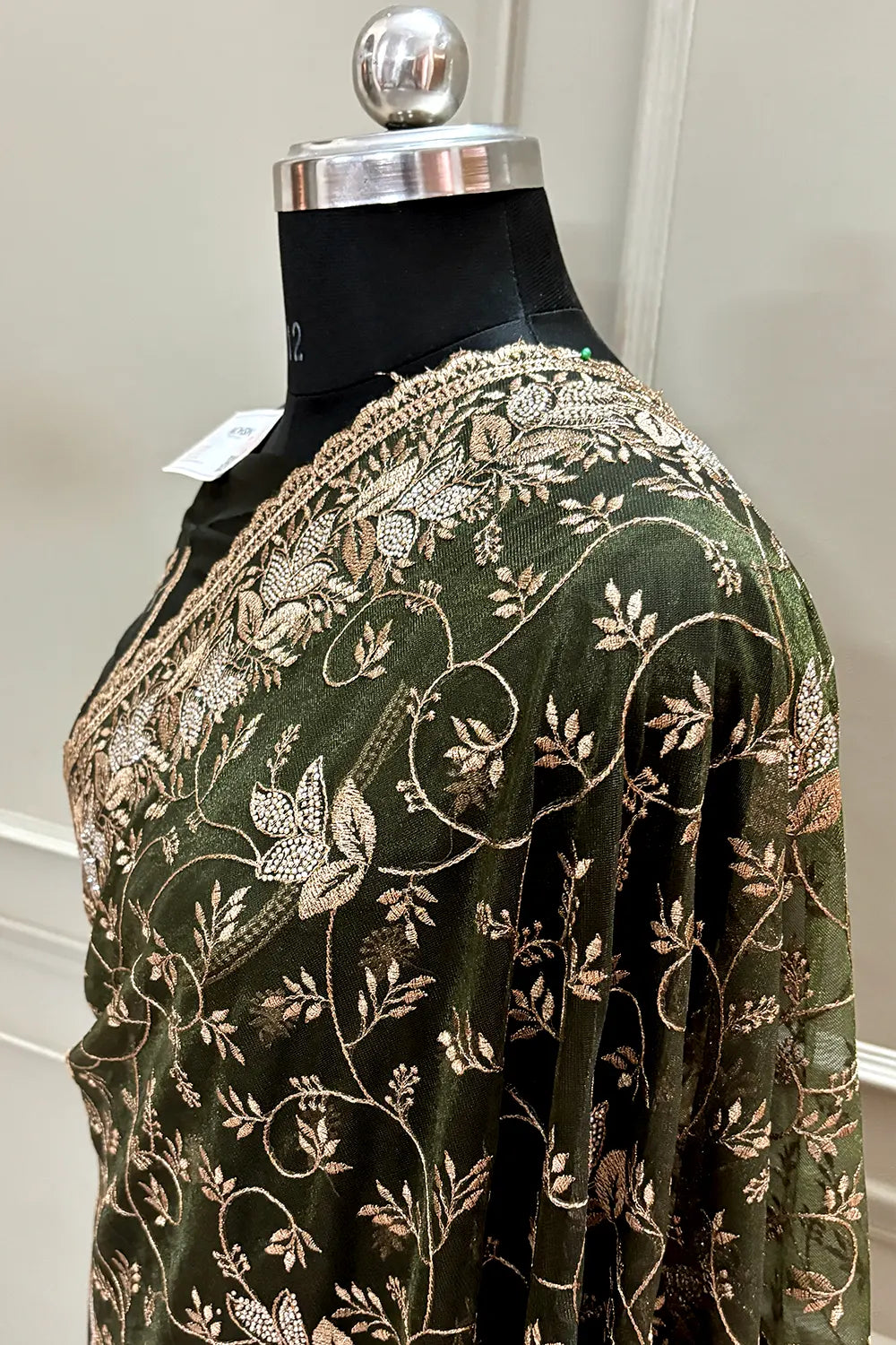 Mehendi Embordiery Siroski Work Silk Saree