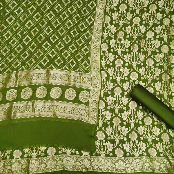 Mehendi Handloom Georgette Silk Banarasi Suit