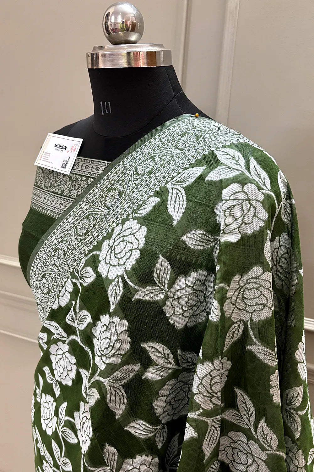 Mehendi Resham Zari Cotton Silk Banarasi Saree