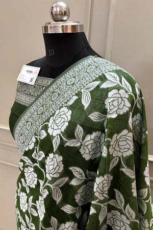 Mehendi Resham Zari Cotton Silk Banarasi Saree