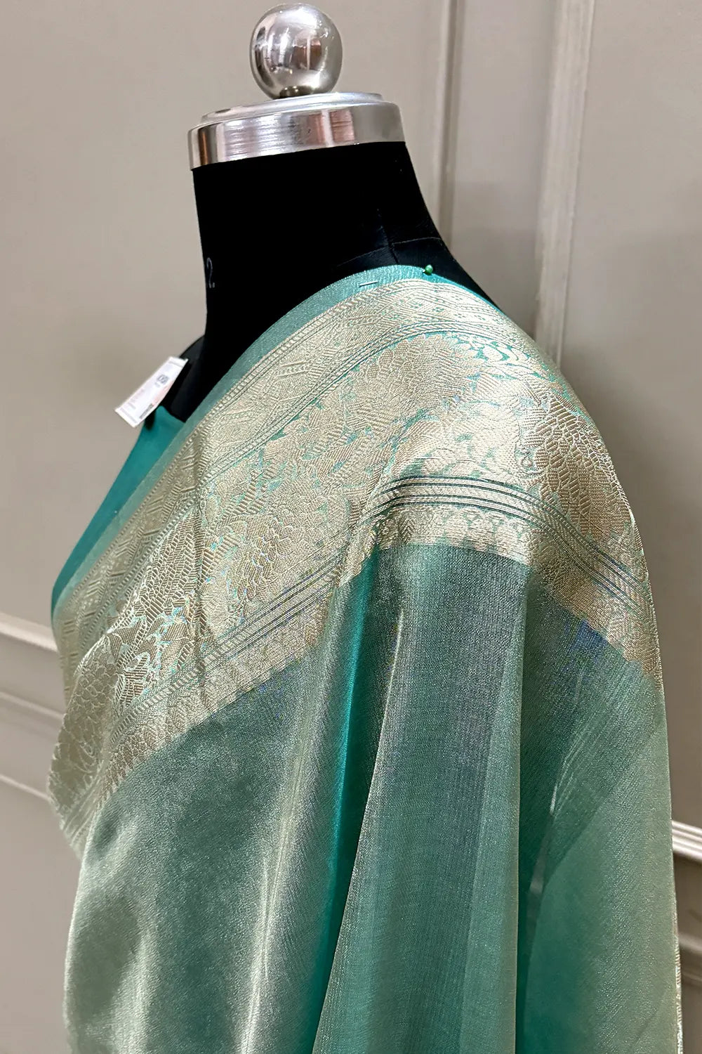 Mint Green Zari Tissue Silk Banarasi Saree