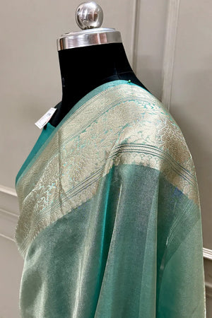 Mint Green Zari Tissue Silk Banarasi Saree