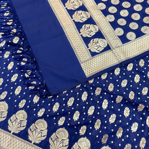 Navy Blue Golden Zari Katan Silk Banarasi Suit