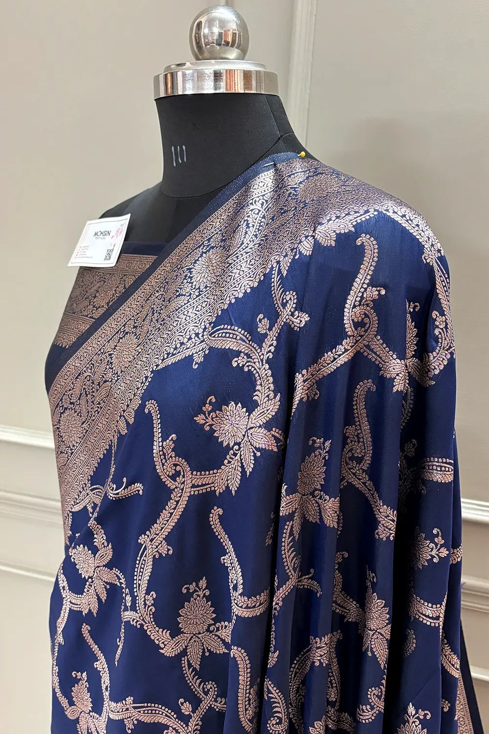 Navy Blue Golden Zari Satin Silk Banarasi Saree