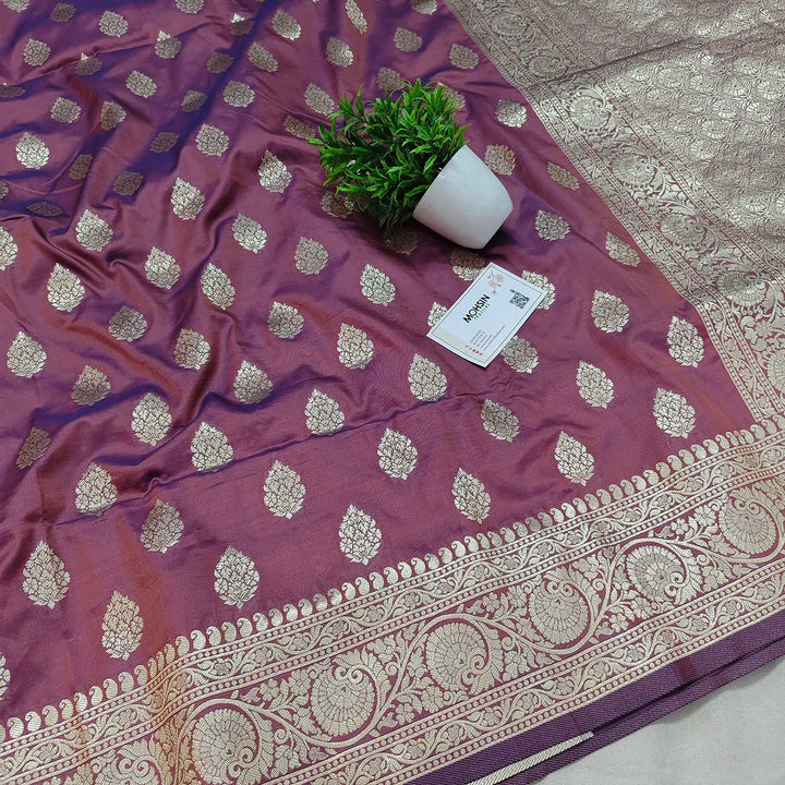 Onion Pink Premium Katan Silk Banarasi Saree