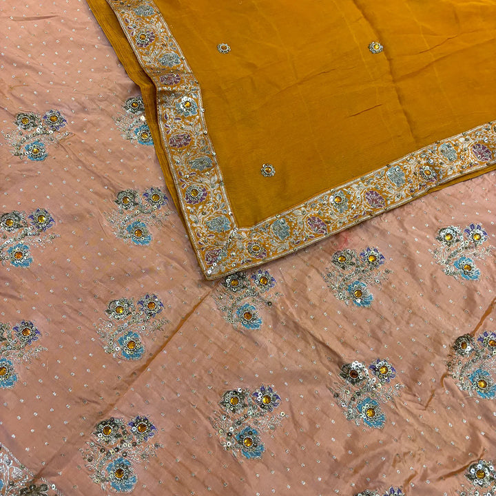 Orange Golden Zari Katan Silk Banarasi Suit