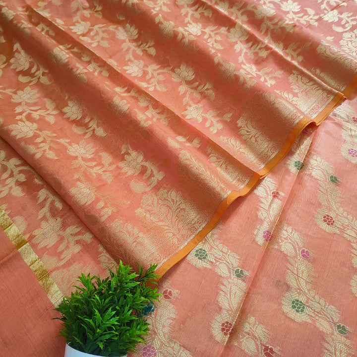 Orange Laheriya Golden Zari Banarasi Silk Salwar Suit