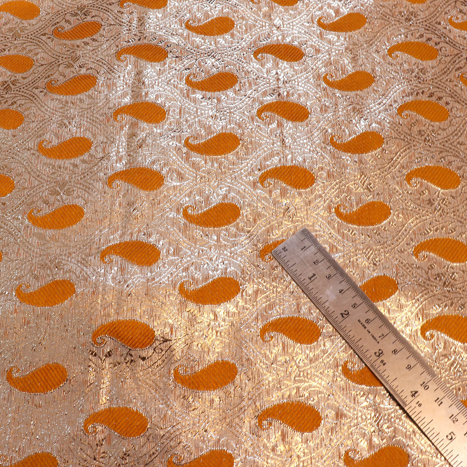 Orange Paisley Lorex and Resham Work Fabric