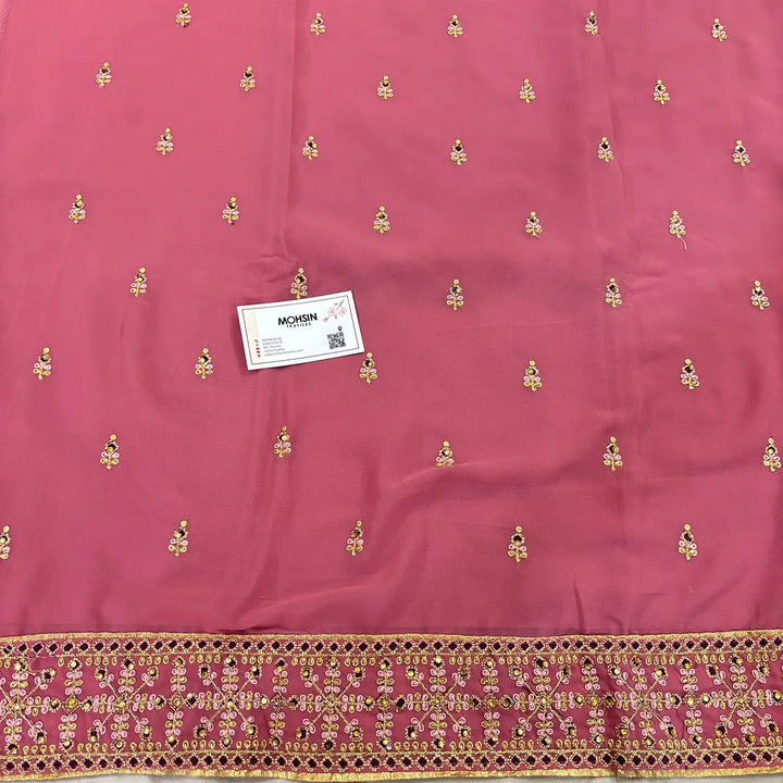 Peach Golden Zari Crepe Silk Salwar Suit