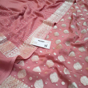 Peach Handloom Pure Khaddi Georgette Banarasi Suit