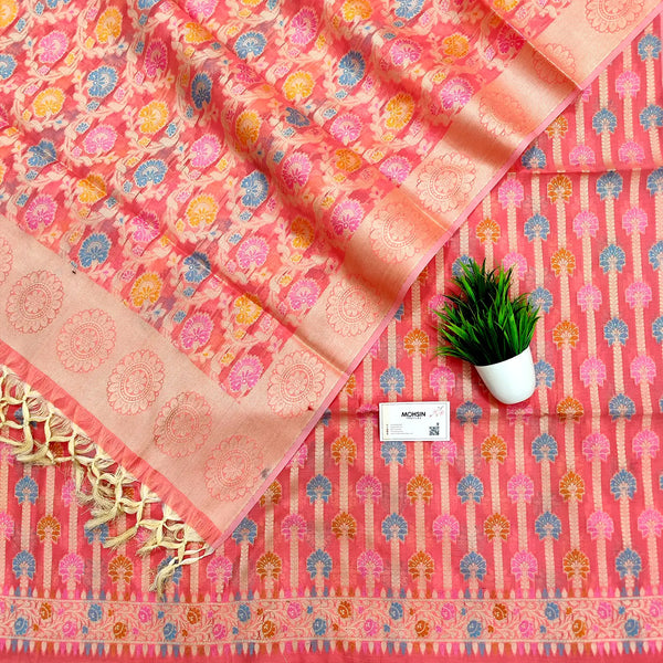 Peach Meenakari Resham Zari Banarasi Silk Suit