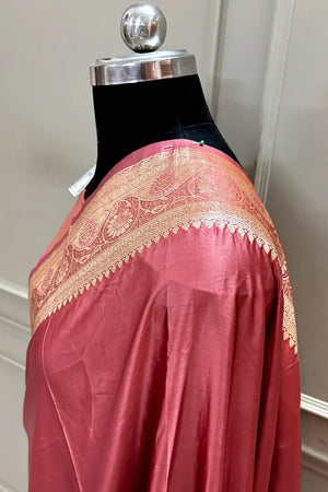 Peach Plain Katan Silk Banarasi Saree