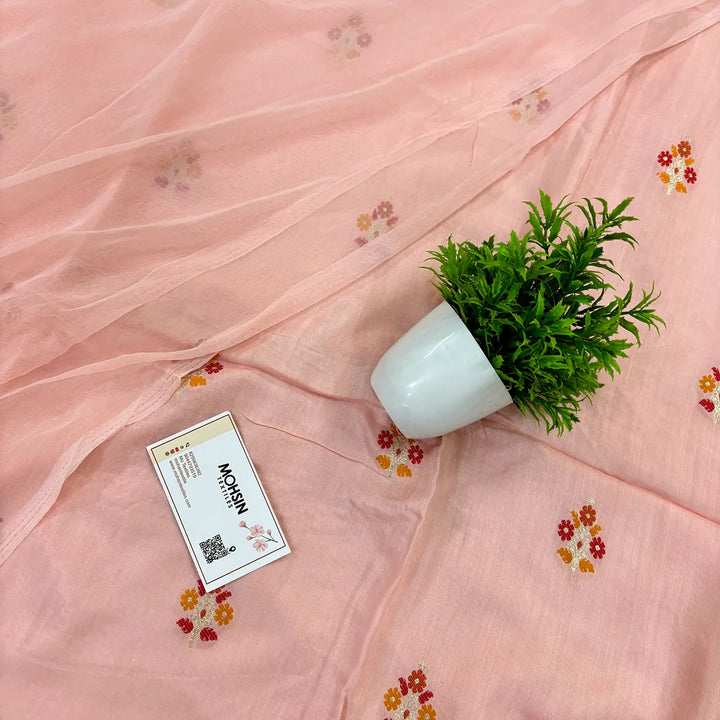 Peach Resham Zari Dola Silk Salwar Suit