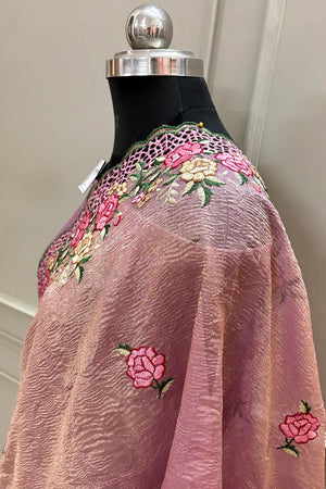 Pink Crush Embroidery Tissue Silk Banarasi Saree