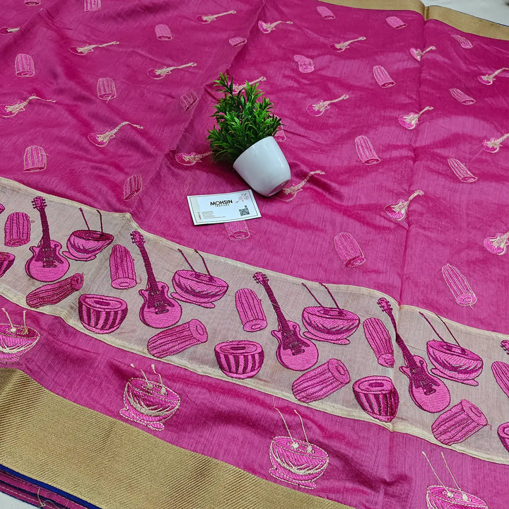 Pink Embroidery Cotton Silk Banarasi Saree