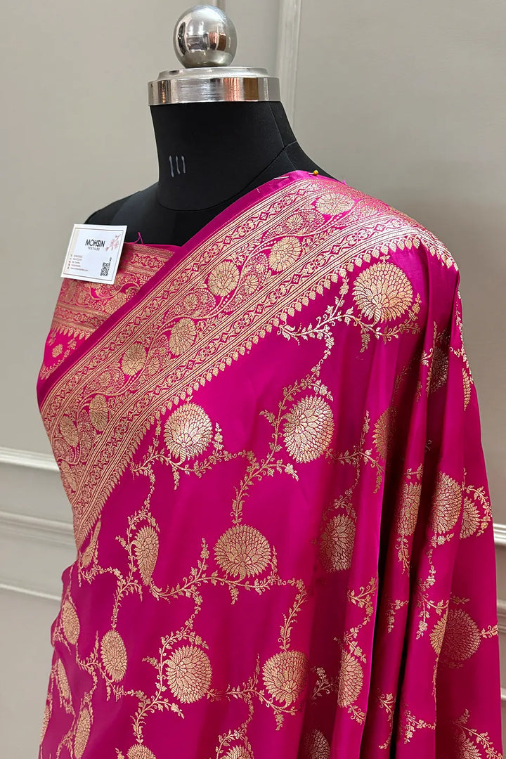 Pink Golden Zari Katan Silk Banarasi Saree