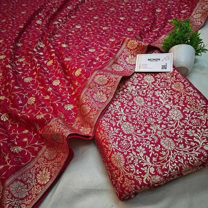 Pink Golden Zari Kimkhab Silk Banarasi Gharara