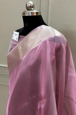 Pink Golden Zari Tissue Silk Banarasi Saree