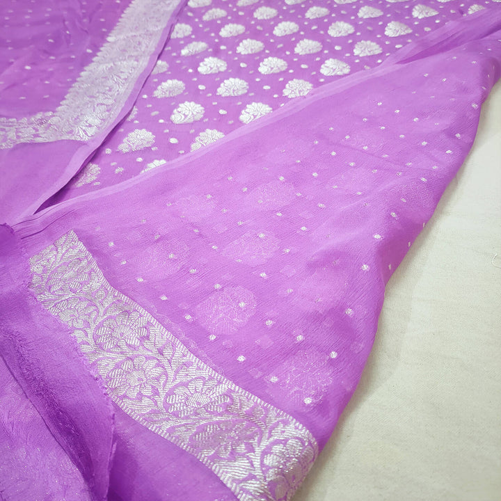 Pink Handloom Georgette Silk Banarasi Suit