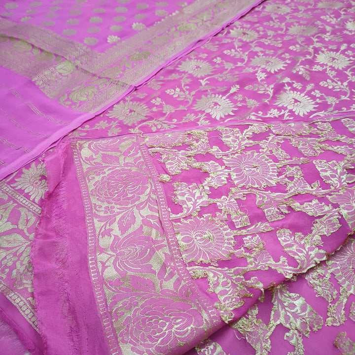 Pink Pure Khaddi Georgette Chiffon Unstitched Banarasi Suit