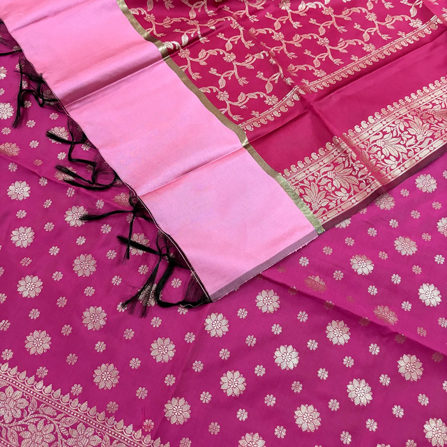 Pink Shaktiman Buti Satin Silk Banarasi Suit