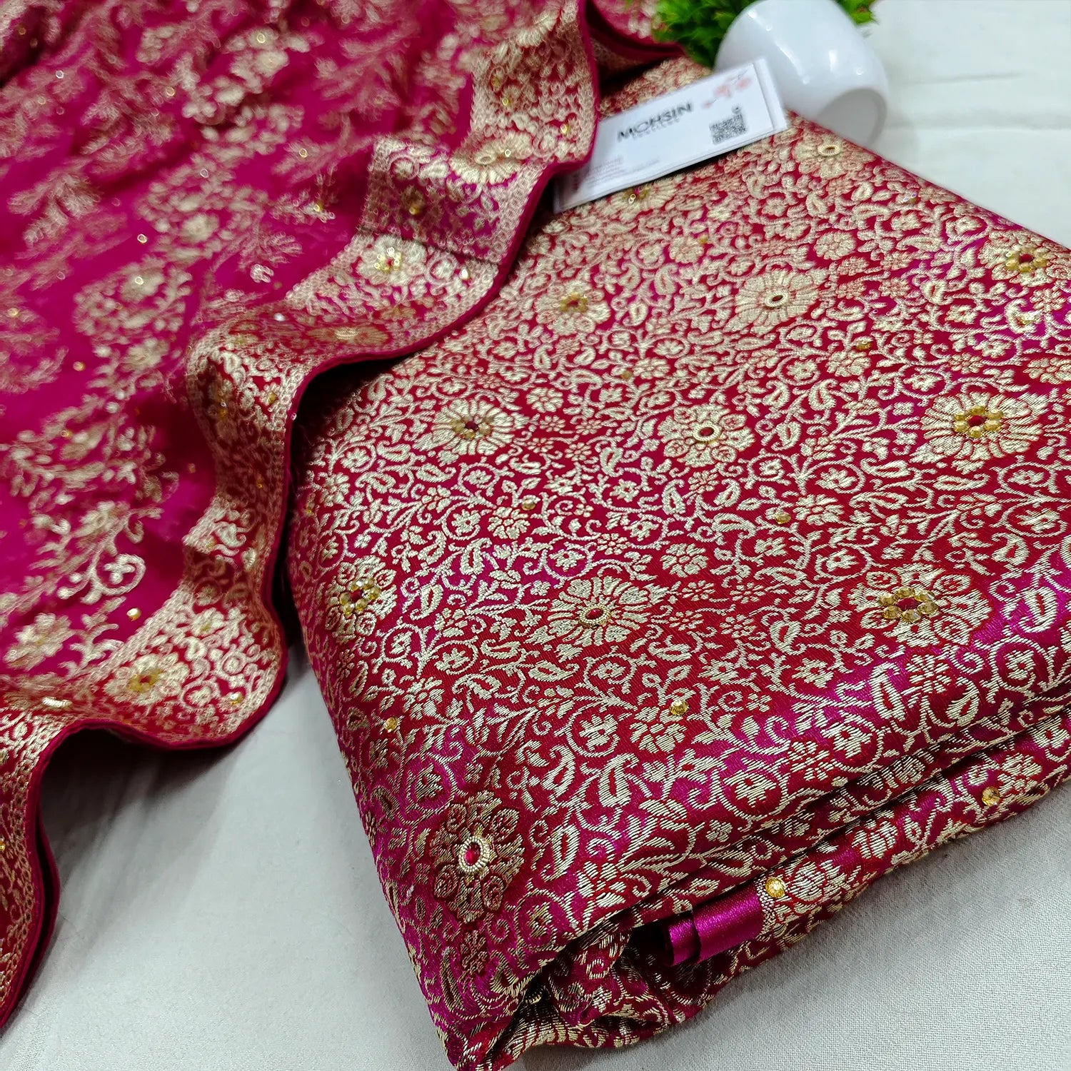 Pink Stone Work Kimkhab Silk Banarasi Gharara