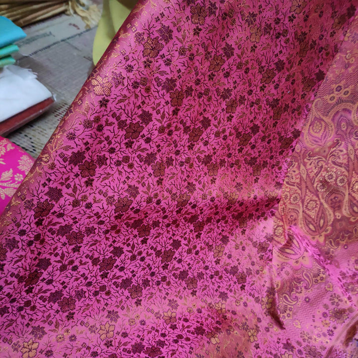 Pink and Blue Handloom Jamewar Katan Silk Banarasi Saree