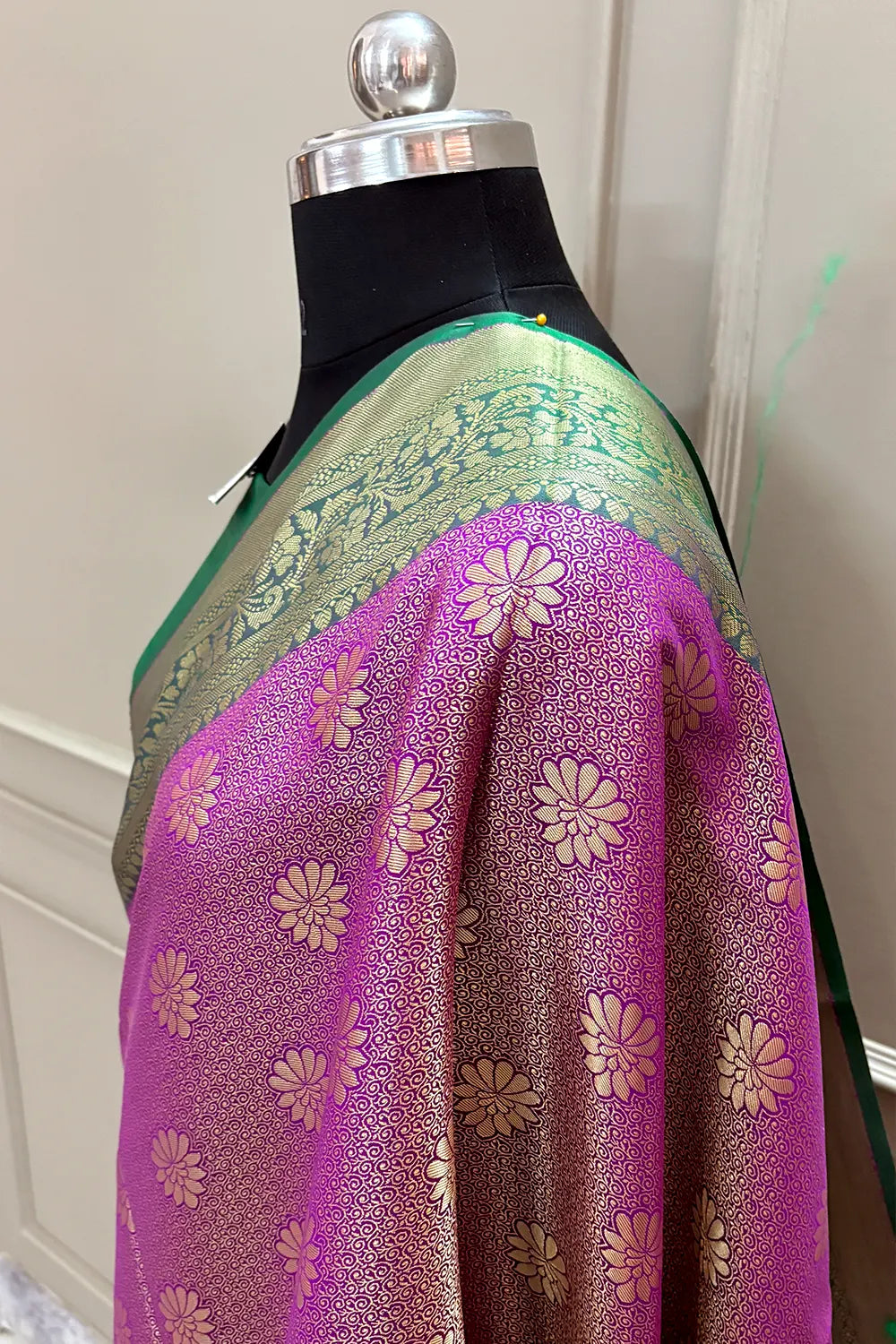Pink and Green Brocade Banarasi Silk Saree