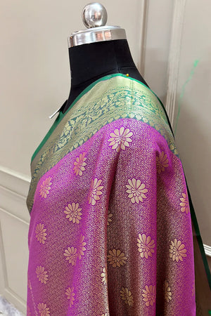 Pink and Green Brocade Banarasi Silk Saree