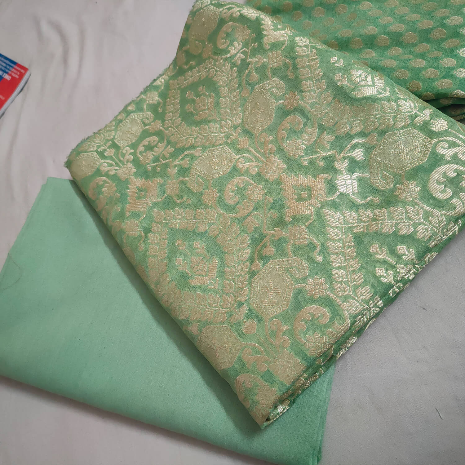 Pista Handloom Neem Zari Georgette Banarasi Suit