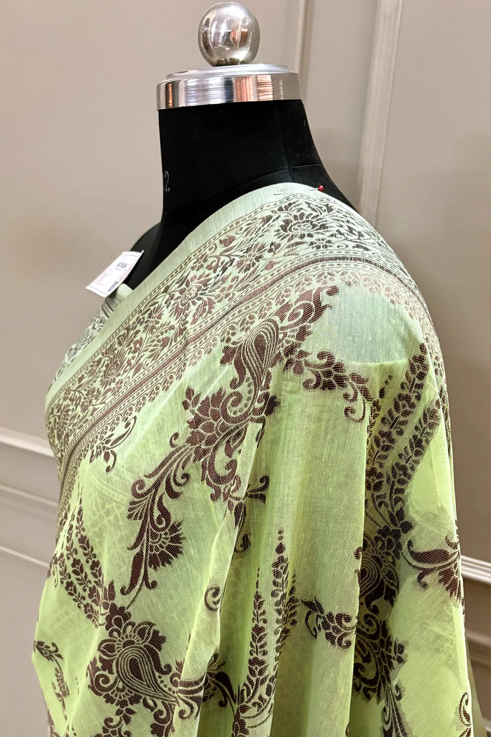 Pista Resham Zari Cotton Silk Banarasi Saree