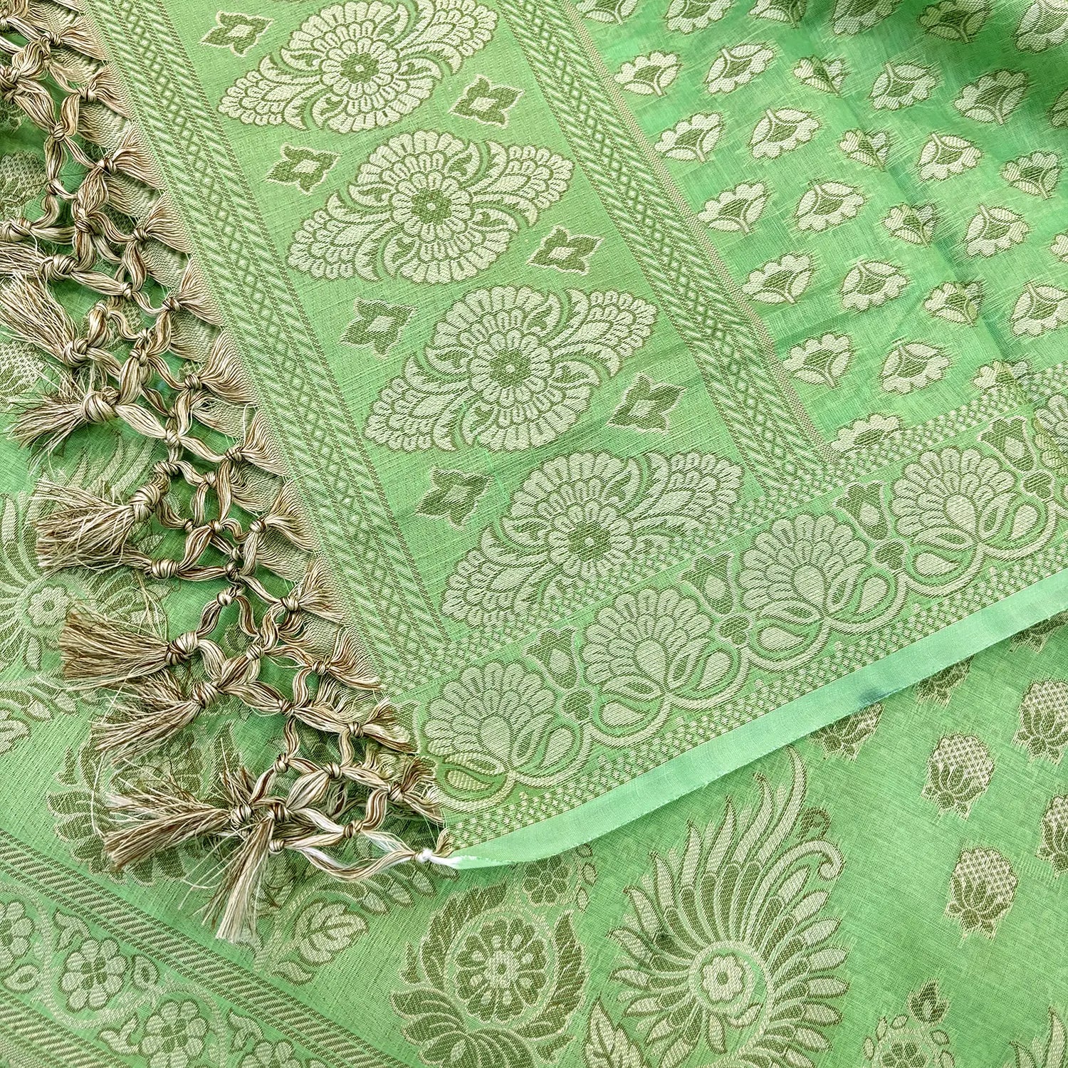 Pista Resham Zari Cotton Silk Banarasi Suit