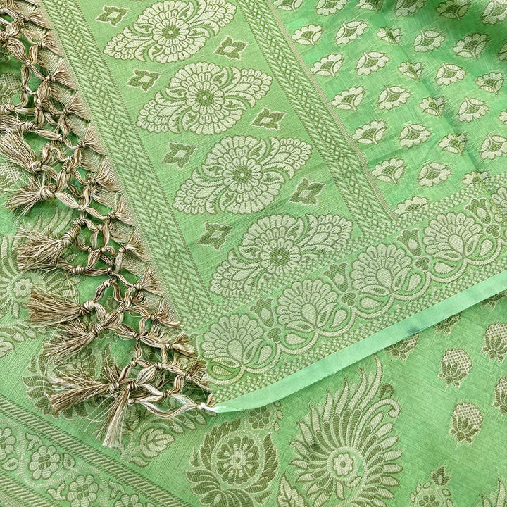 Pista Resham Zari Cotton Silk Banarasi Suit