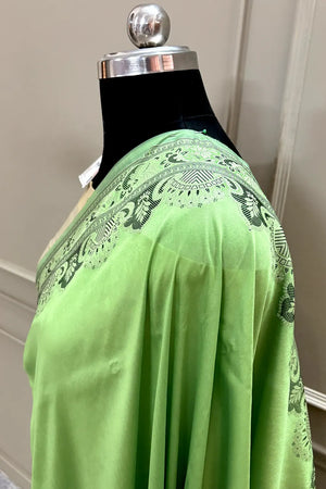 Pista and Beige Plain Resham Silk Banarasi Saree