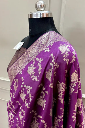 Purple Golden Zari Banarasi Silk Saree
