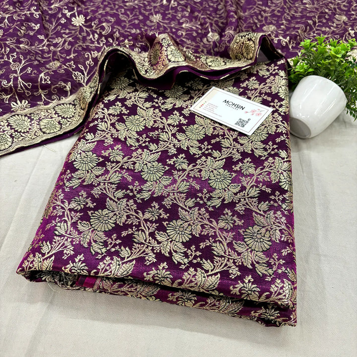 Purple Golden Zari Kimkhab Silk Banarasi Gharara