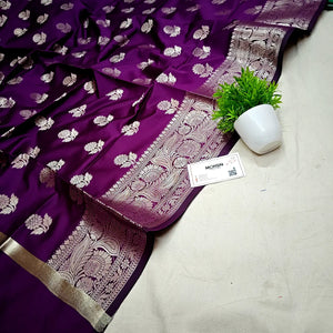 Purple Golden Zari Satin Silk Banarasi Dupatta