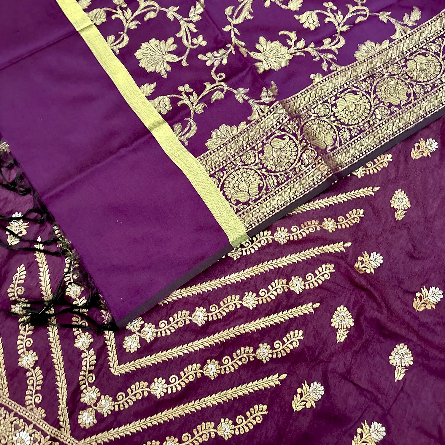 Purple Golden Zari Satin Silk Salwar Suit