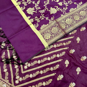 Purple Golden Zari Satin Silk Salwar Suit