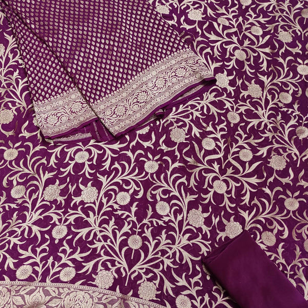 Purple Handloom Georgette Silk Banarasi Suit